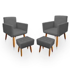 Kit 2 Poltrona Decorativa Nina Com Puff New Para Sala E Quart