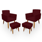 Kit 2 Poltrona Decorativa Nina Com Puff New Para Sala E Quart