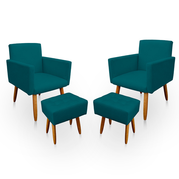 Kit 2 Poltrona Decorativa Nina Com Puff New Para Sala E Quart