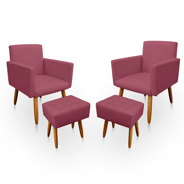 Kit 2 Poltrona Decorativa Nina Com Puff New Para Sala E Quart