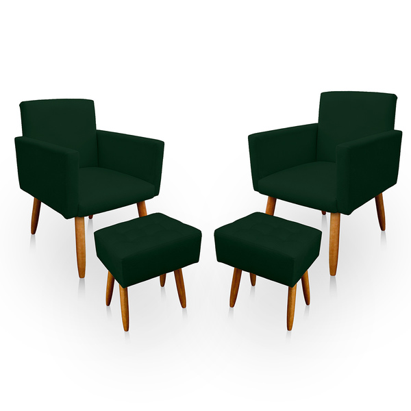 Kit 2 Poltrona Decorativa Nina Com Puff New Para Sala E Quart