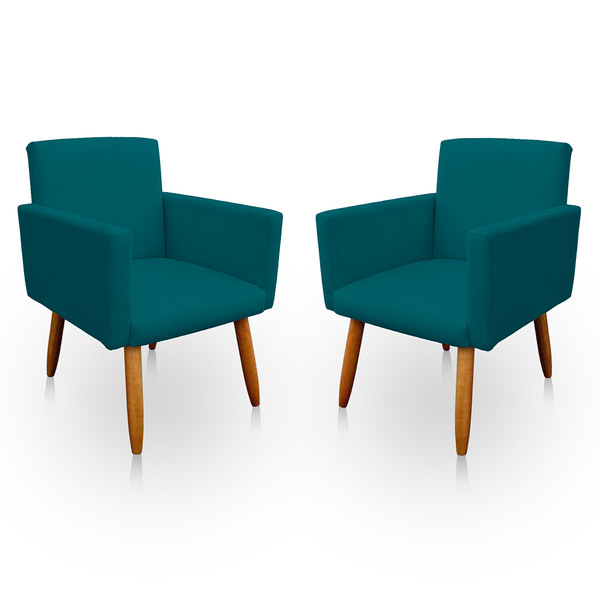 Kit 2 Poltrona Decorativa Nina Para Sala E Quarto Suede Azul