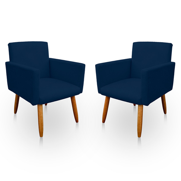 Kit 2 Poltrona Decorativa Nina Para Sala E Quarto Suede Azul-