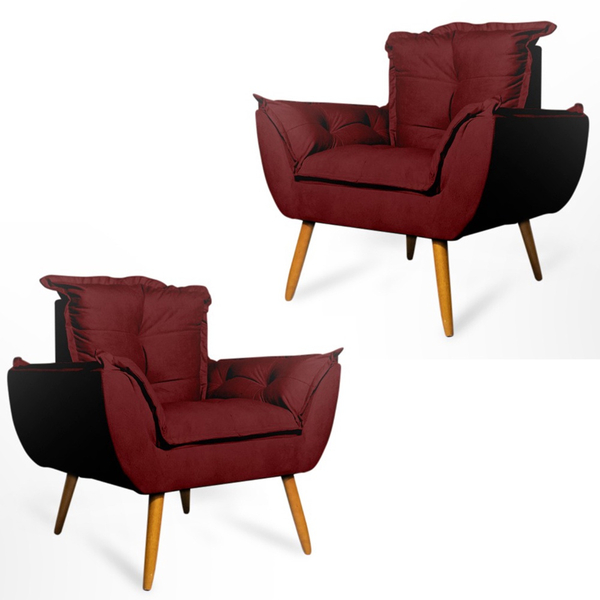 Kit 2 Poltrona Decorativa Opala Suede Bordo Web Shop Moveis