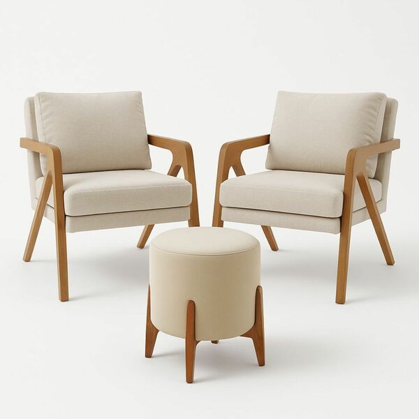 Kit Poltrona Decorativa Puff Sala Moderno Escritório Maia Bouclé