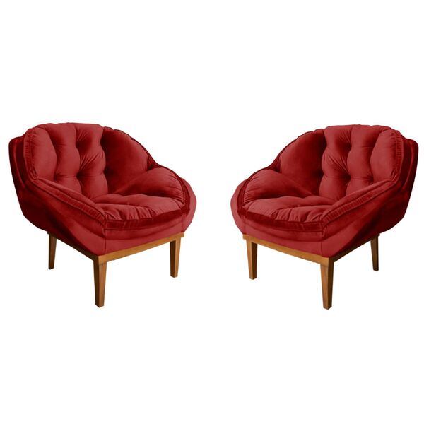 Kit 2 Poltrona Decorativa Recepção Marcela Veludo Vermelho