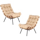 Kit 2 Poltrona Decorativa Sala De Estar Costela Couro Bege G3