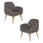 Kit 2 Poltrona Decorativa Sala De Estar Fox Linho Marrom Pés