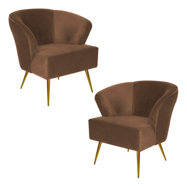 Kit 2 Poltrona Decorativa Sala De Estar Lucca Veludo Terra -