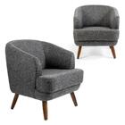 Kit 2 Poltrona Decorativas Em Linho Mescla Caramelo Pés De Ma