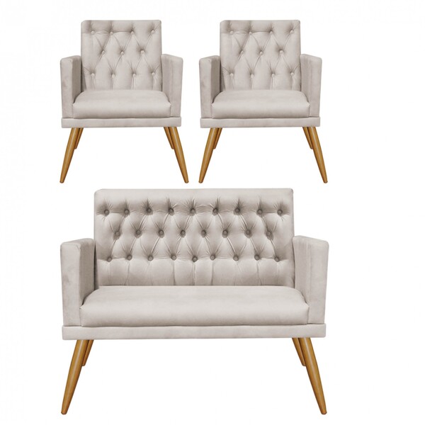 Kit 2 Poltrona E Namoradeira Maria Capitonê Sala De Estar Rec