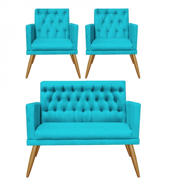 Kit 2 Poltrona E Namoradeira Maria Capitonê Sala De Estar Rec