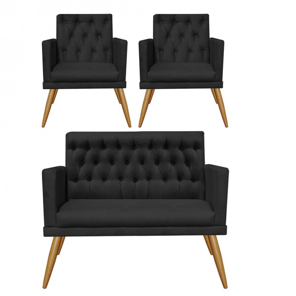 Kit 2 Poltrona E Namoradeira Maria Capitonê Sala De Estar Rec