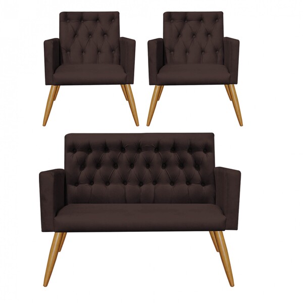 Kit 2 Poltrona E Namoradeira Nina Capitonê Sala De Estar Rece