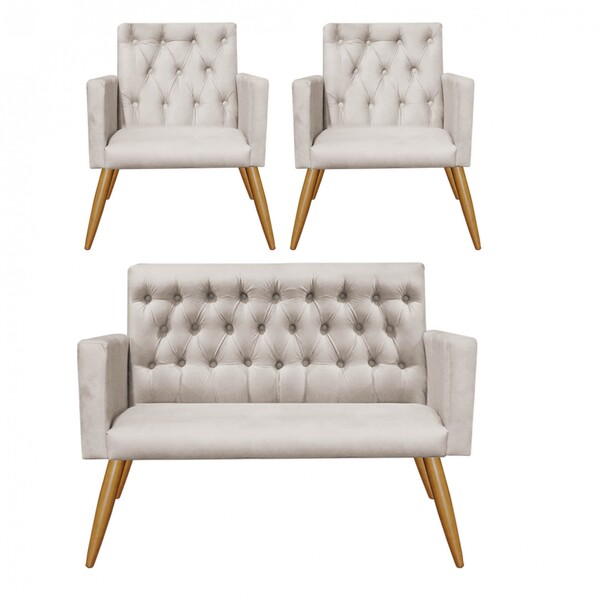 Kit 2 Poltrona E Namoradeira Nina Capitonê Sala De Estar Rece