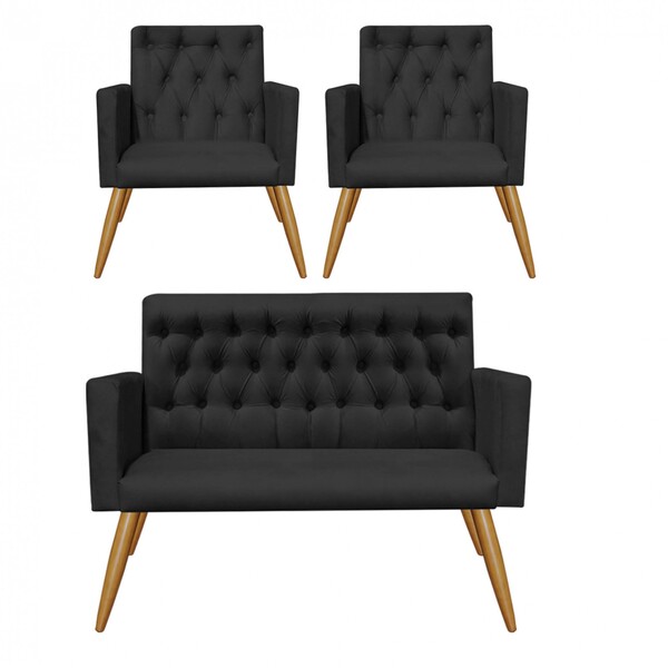 Kit 2 Poltrona E Namoradeira Nina Capitonê Sala De Estar Rece