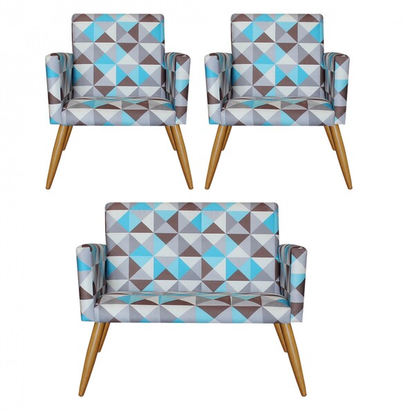 Kit 2 Poltrona E Namoradeira Nina Decorativa Sala De Estar Re