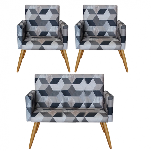 Kit 2 Poltrona E Namoradeira Nina Sala De Estar Recepção Escr