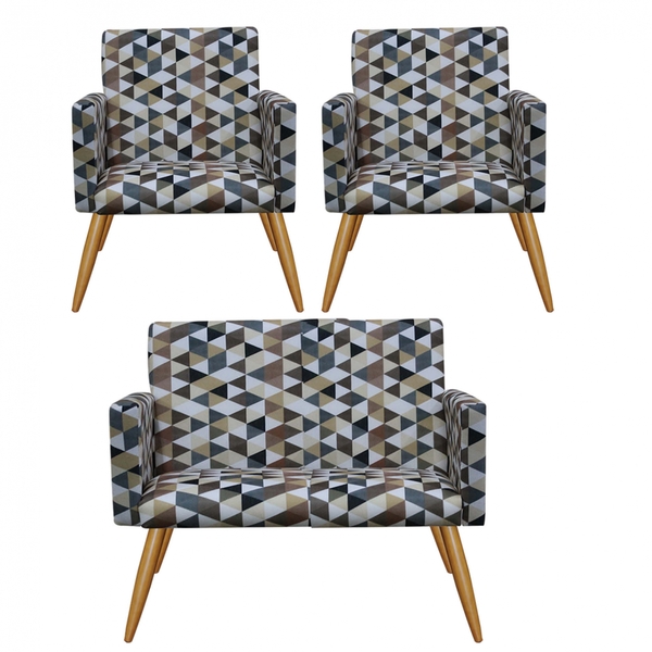 Kit 2 Poltrona E Namoradeira Nina Sala De Estar Recepção Escr