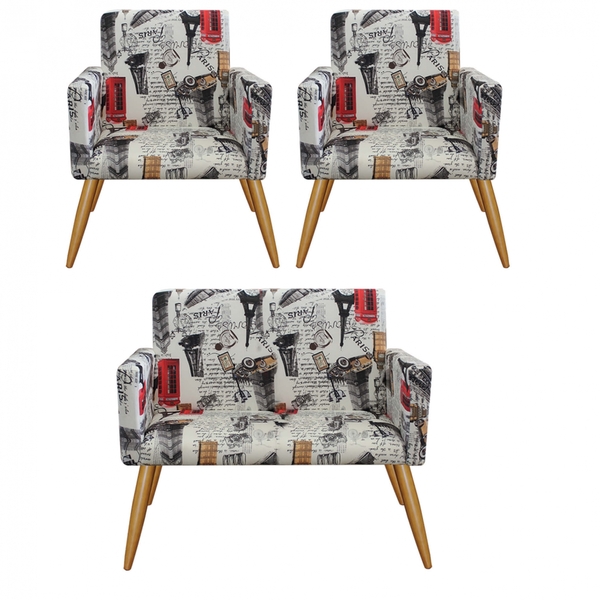 Kit 2 Poltrona E Namoradeira Nina Sala De Estar Recepção Escr
