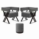 Kit 2 Poltrona E Puff Decorativo Kira Estilo Industrial Linho