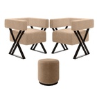 Kit 2 Poltrona E Puff Decorativo Viena Pés Metal Estilo Indus