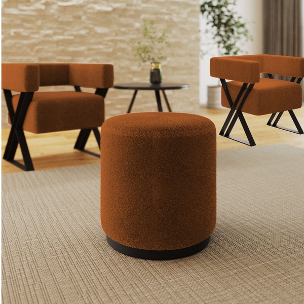 Kit 2 Poltrona E Puff Decorativo Viena Pés Metal Estilo Indus