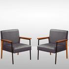 Kit 2 Poltrona Fontana Veludo Cinza Base Em Metal Preto E Mad