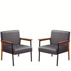 Kit 2 Poltrona Fontana Veludo Cinza Base Em Metal Preto E Mad