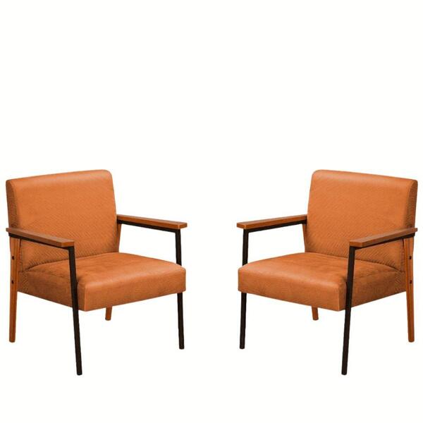 Kit 2 Poltrona Fontana Veludo Terracota Base Em Metal Preto E