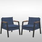 Kit 2 Poltrona Fortaleza Veludo Azul Base Em Metal Preto
