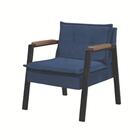 Kit 2 Poltrona Fortaleza Veludo Azul Base Em Metal Preto