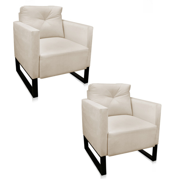 Kit 2 Poltrona Luisa Veludo  Base Industrial Metálica Preto D