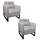 Kit 2 Poltrona Luisa Veludo  Base Industrial Metálica Preto D