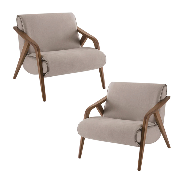 Kit 2 Poltrona Madeira Maciça Grace Linho Bege - Zahav Estofa