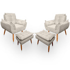 Kit 2 Poltrona Opala Com Puff Opala Para Sala E Quarto Suede