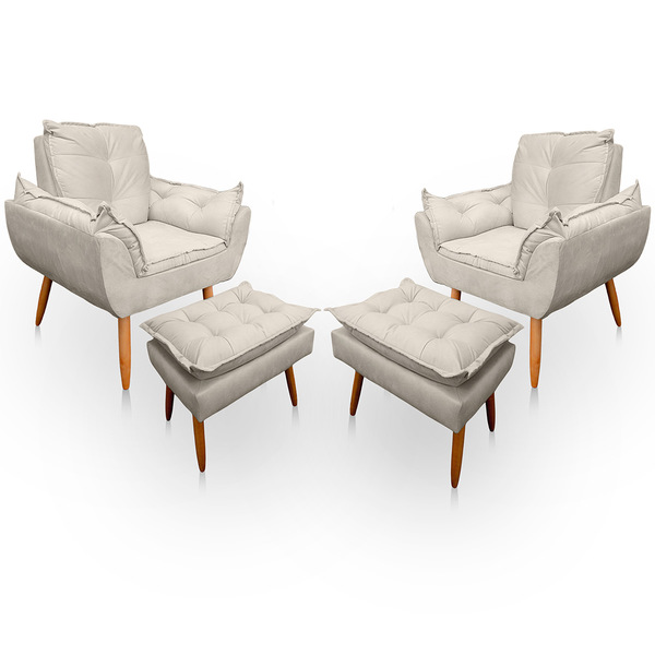 Kit 2 Poltrona Opala Com Puff Opala Para Sala E Quarto Suede