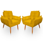 Kit 2 Poltrona Opala Para Sala E Quarto Suede Amarelo- Jylcrom