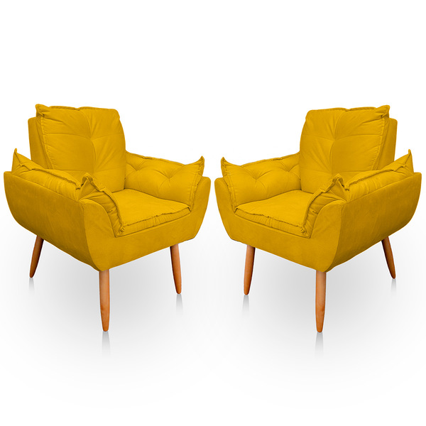 Kit 2 Poltrona Opala Para Sala E Quarto Suede Amarelo- Jylcrom