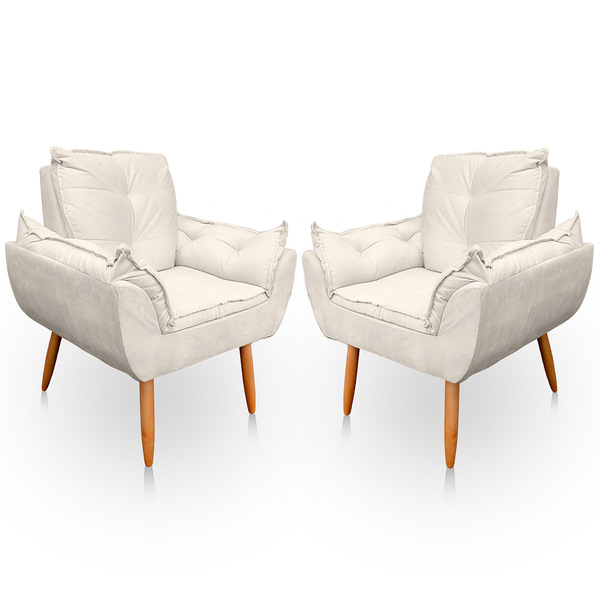 Kit 2 Poltrona Opala Para Sala E Quarto Suede Bege- Jylcrom