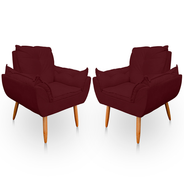 Kit 2 Poltrona Opala Para Sala E Quarto Suede Bordo- Jylcrom