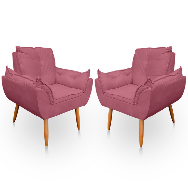Kit 2 Poltrona Opala Para Sala E Quarto Suede - Jylcrom - Rose