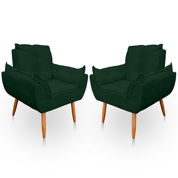 Kit 2 Poltrona Opala Para Sala E Quarto Suede Verde- Jylcrom