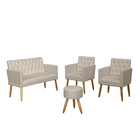 Kit 2 Poltronas 1 Namoradeira Capitone + Puff Redondo Sala De