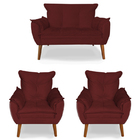 Kit 2 Poltronas 1 Namoradeira Pés De Madeira Apolo Várias Cor