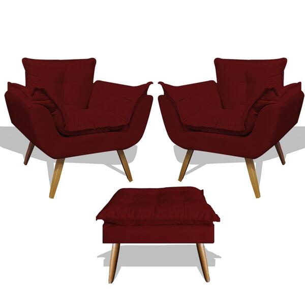 Kit 2 Poltronas + Puff Heloísa Vizza Estofados Decor Sala