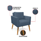 Kit 2 Poltronas Aline Suede Azul Marinho Pés Palito Castanho