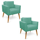 Kit 2 Poltronas Aline Suede Azul Turquesa Pés Palito Castanho