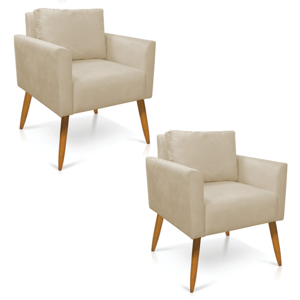 Kit 2 Poltronas Aline Suede Pés Palito Castanho D03 - D'rossi