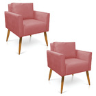 Kit 2 Poltronas Aline Suede Pés Palito Castanho D03 - D'rossi